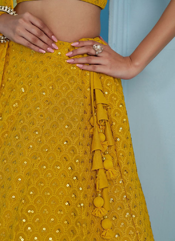 Haldi Ceremony Georgette Lehenga choli with elegant sequin thread embroidery work.